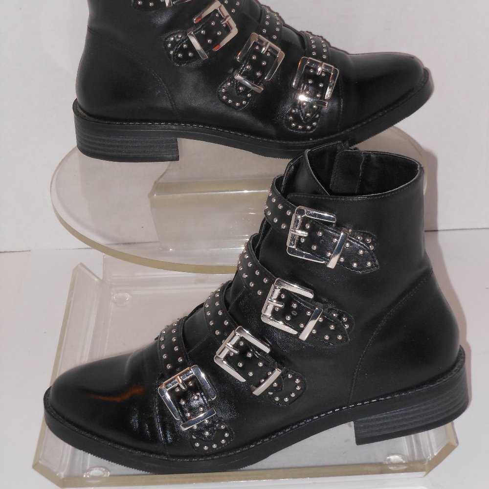 MADDEN NYC BLACK SILVER STUDDED ANKLE BOOTS SIZE 8 MEDIUM - Picture 2 of 7
